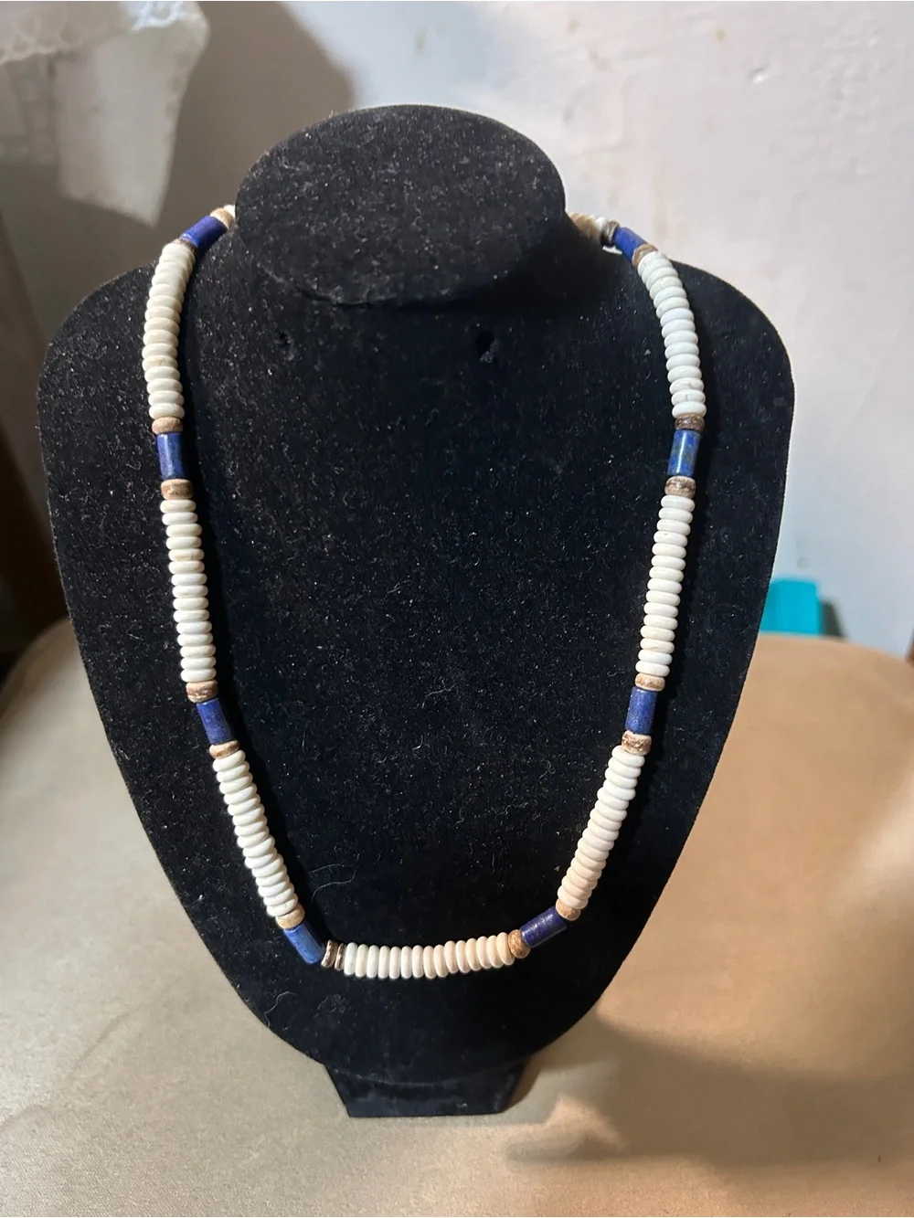 Men's Cream & Blue Beaded Necklace